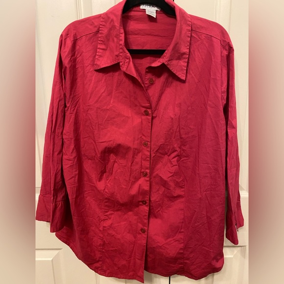 JG Hook size 1X dark pink 3/4 sleeve button down shirt - Picture 1 of 6